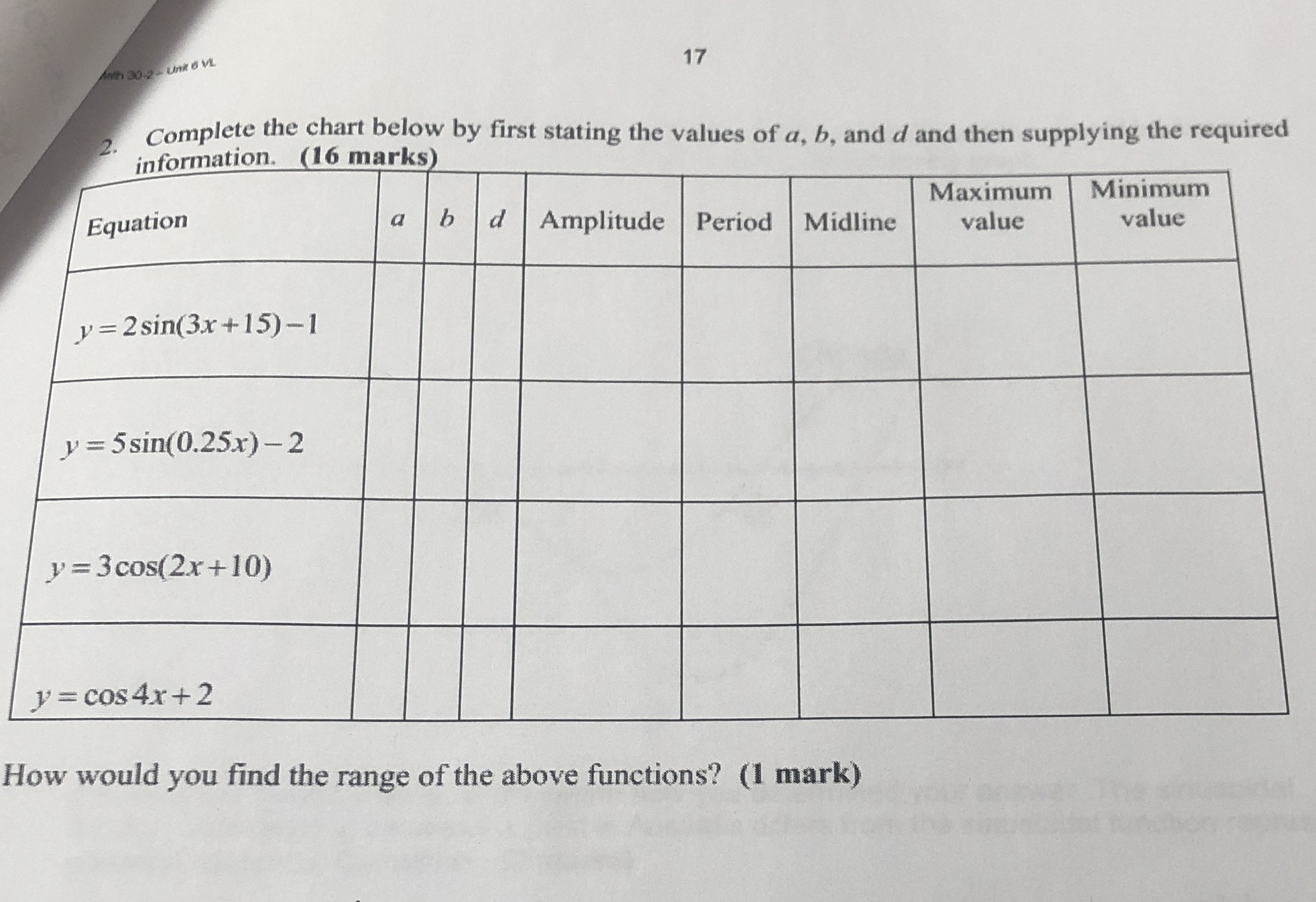 17 2. Complete the chart below by first stating