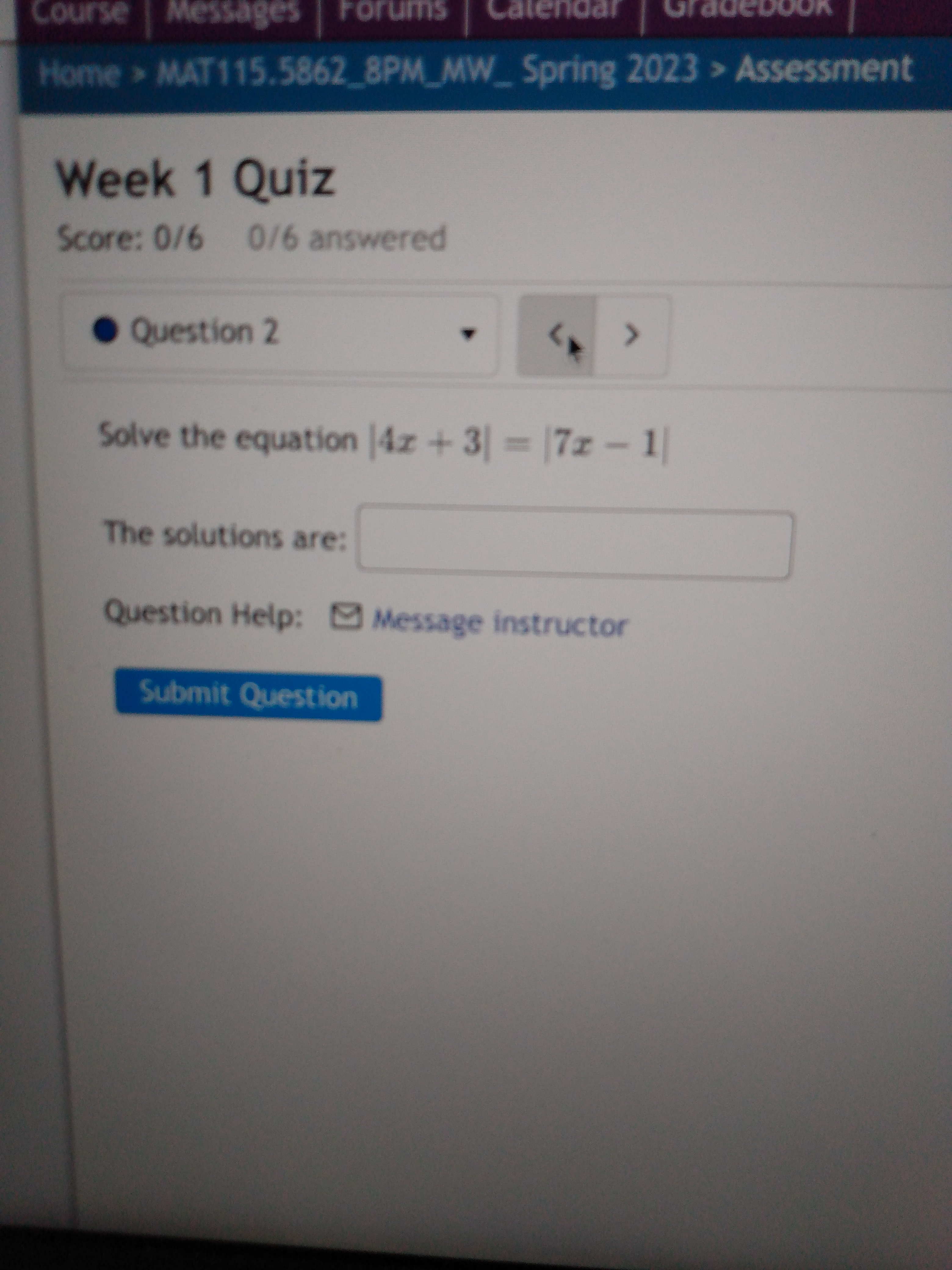 Course Messages Forums | Calendar Gradebook Home