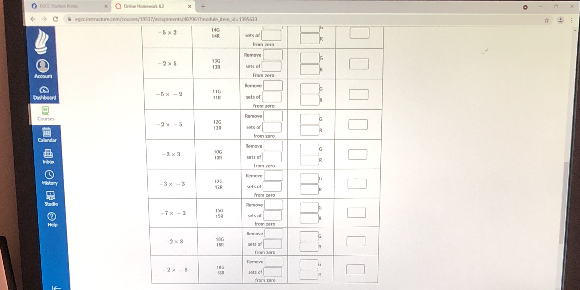 ) EGCC Student Portal X ()Online Homework 6.2 X X
