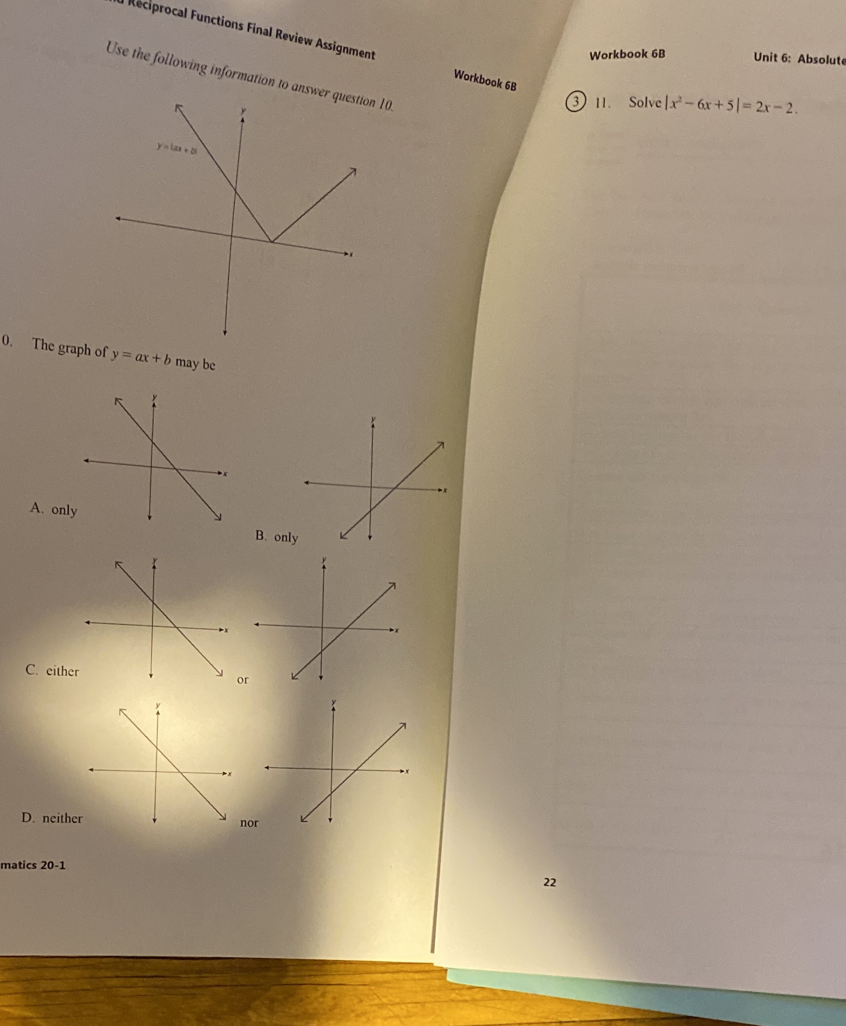 Reciprocal Functions Final Review Assignment