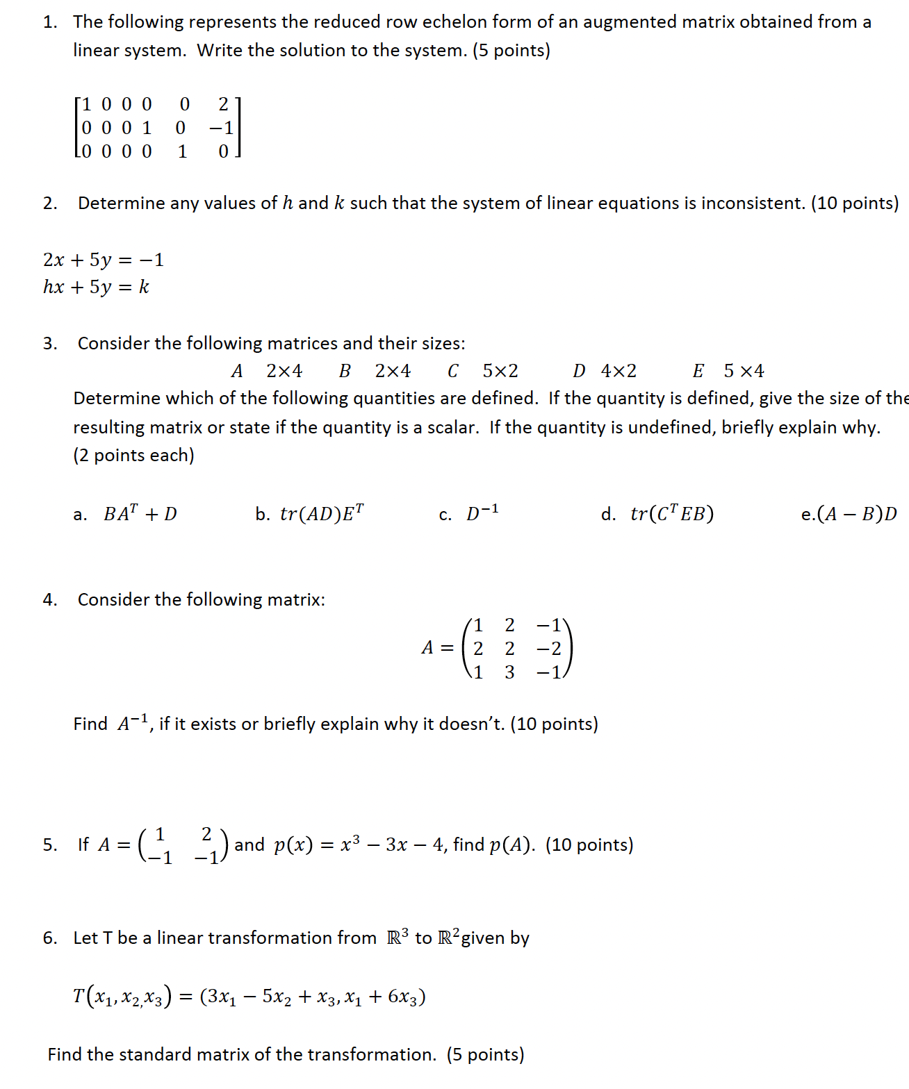 1. The following represents the reduced row