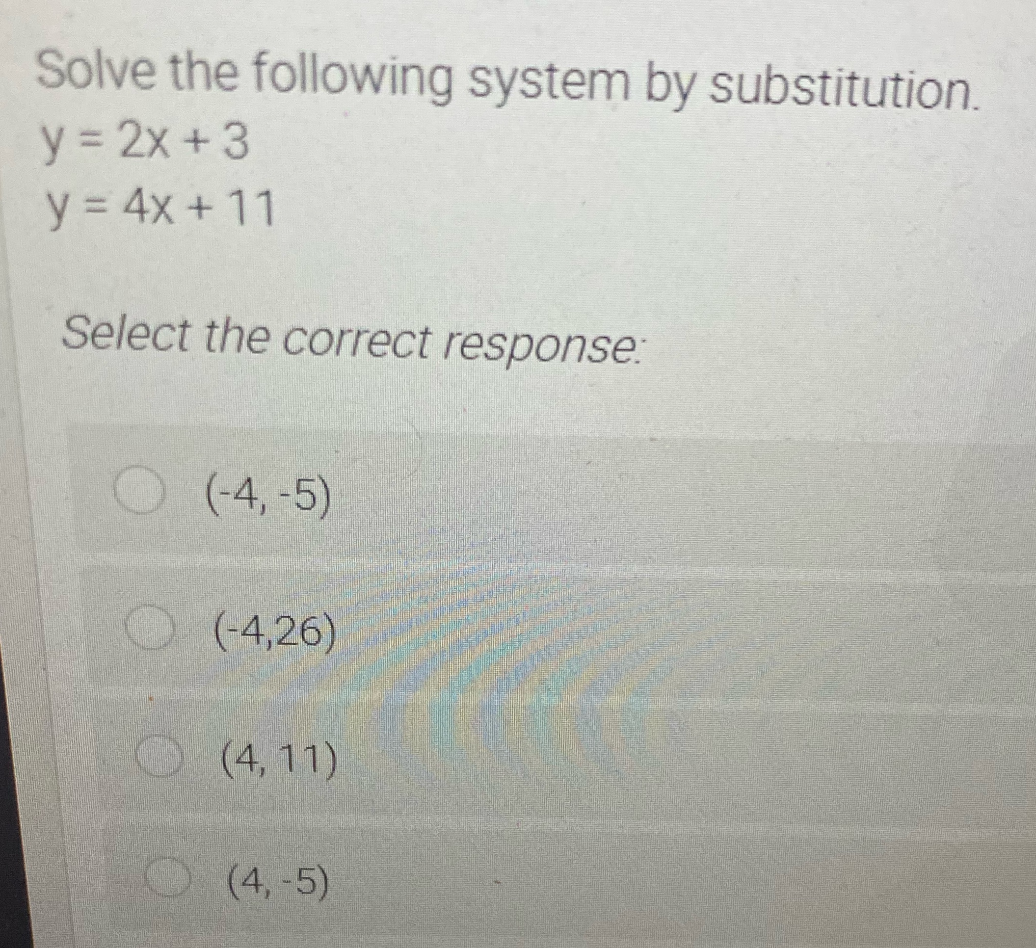 Solve the following system by substitution. y =