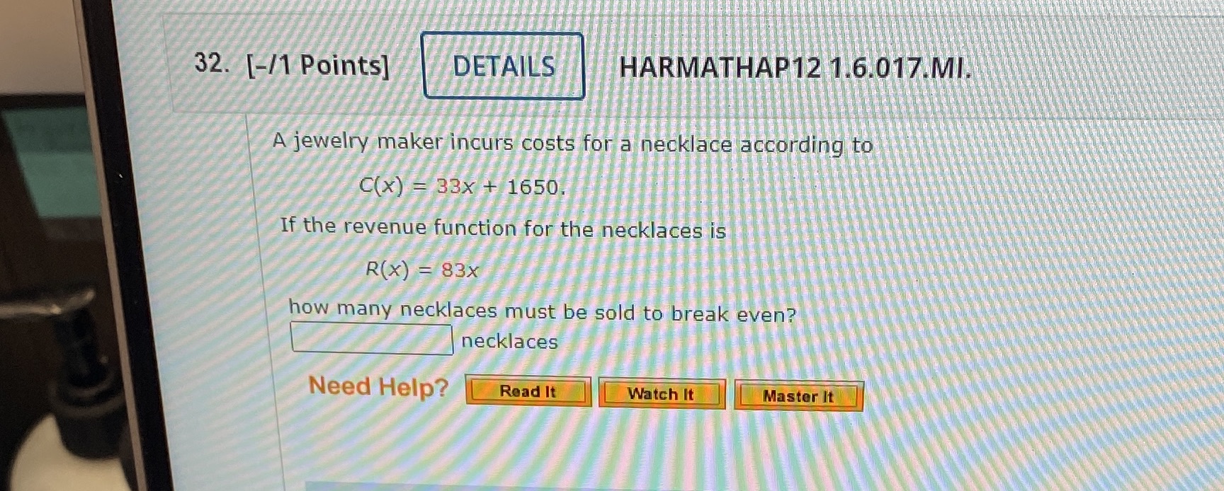 32. [-/1 Points] DETAILS HARMATHAP12 1.6.017.MI.