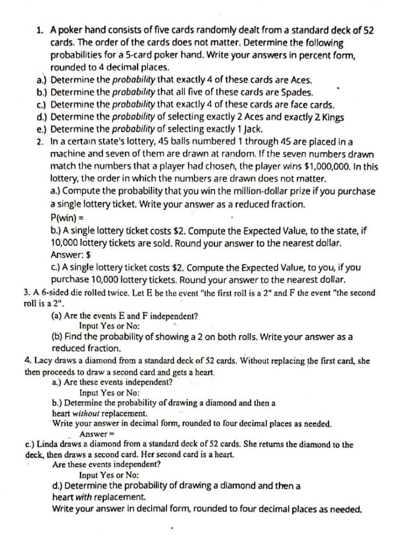 probability and counting 1. A poker hand consists