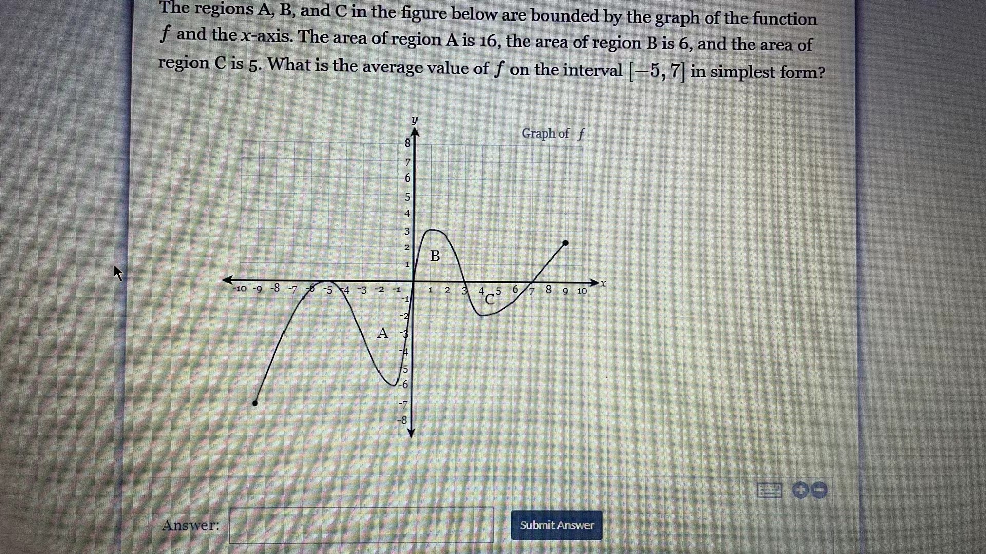The regions A, B, and C in the figure below are