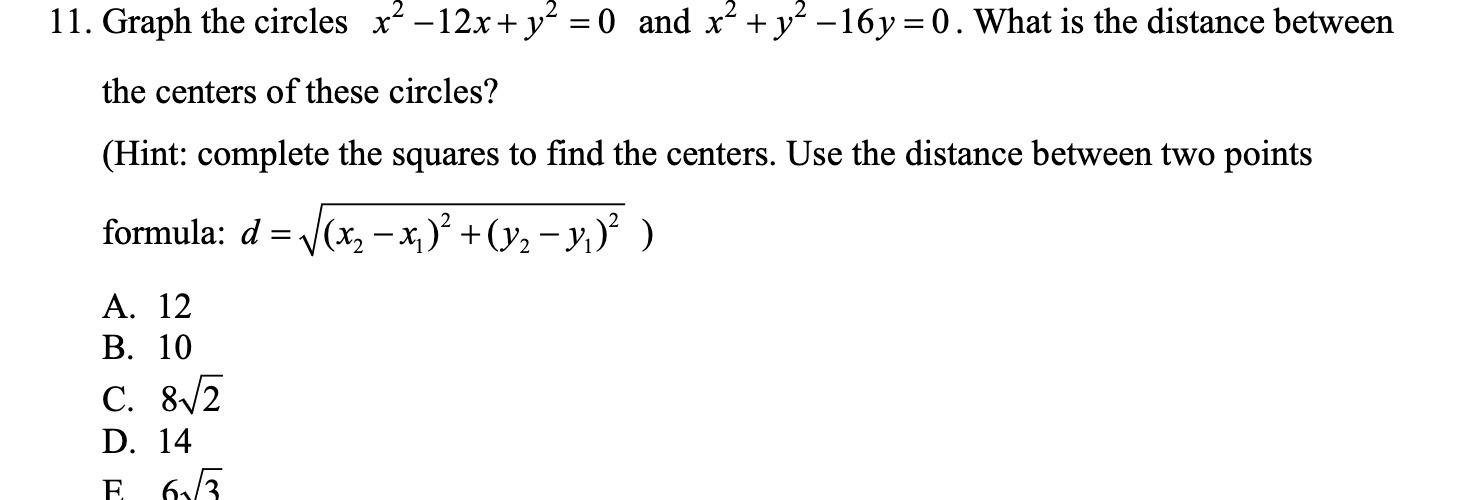 11. Graph the circles x -12x+ y =0 and x + y-