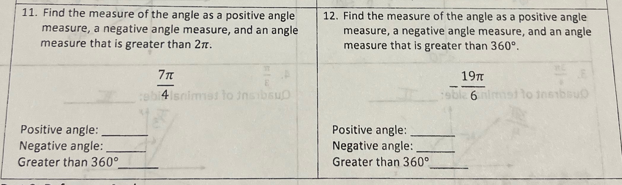11. Find the measure of the angle as a positive