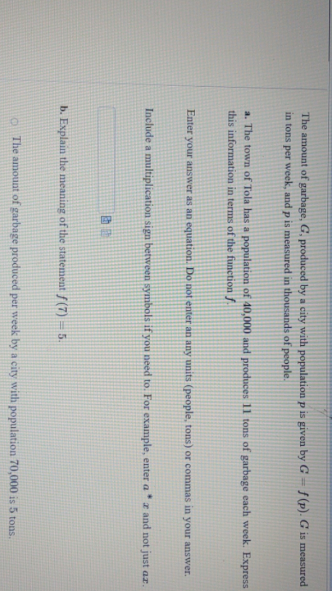 need help with it The amount of garbage, G,