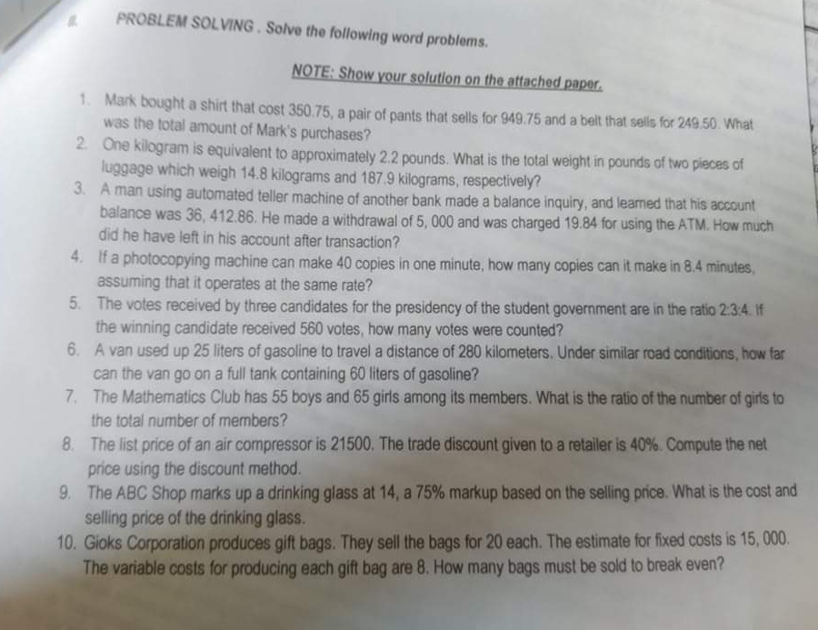 Asap JUSTIFY YOUR ANSWER BY SHOWING SOLUTIONS