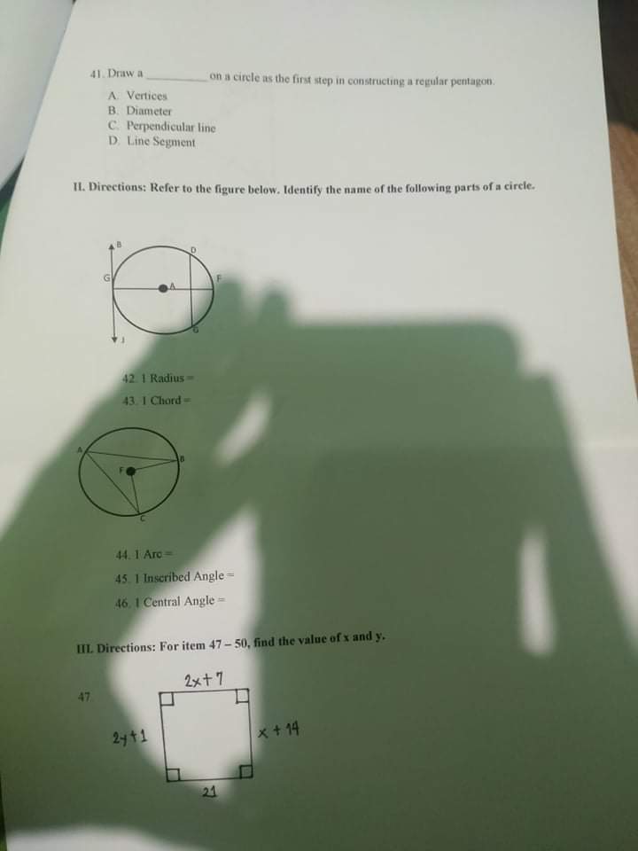 41 Draw a on a circle as the first step in