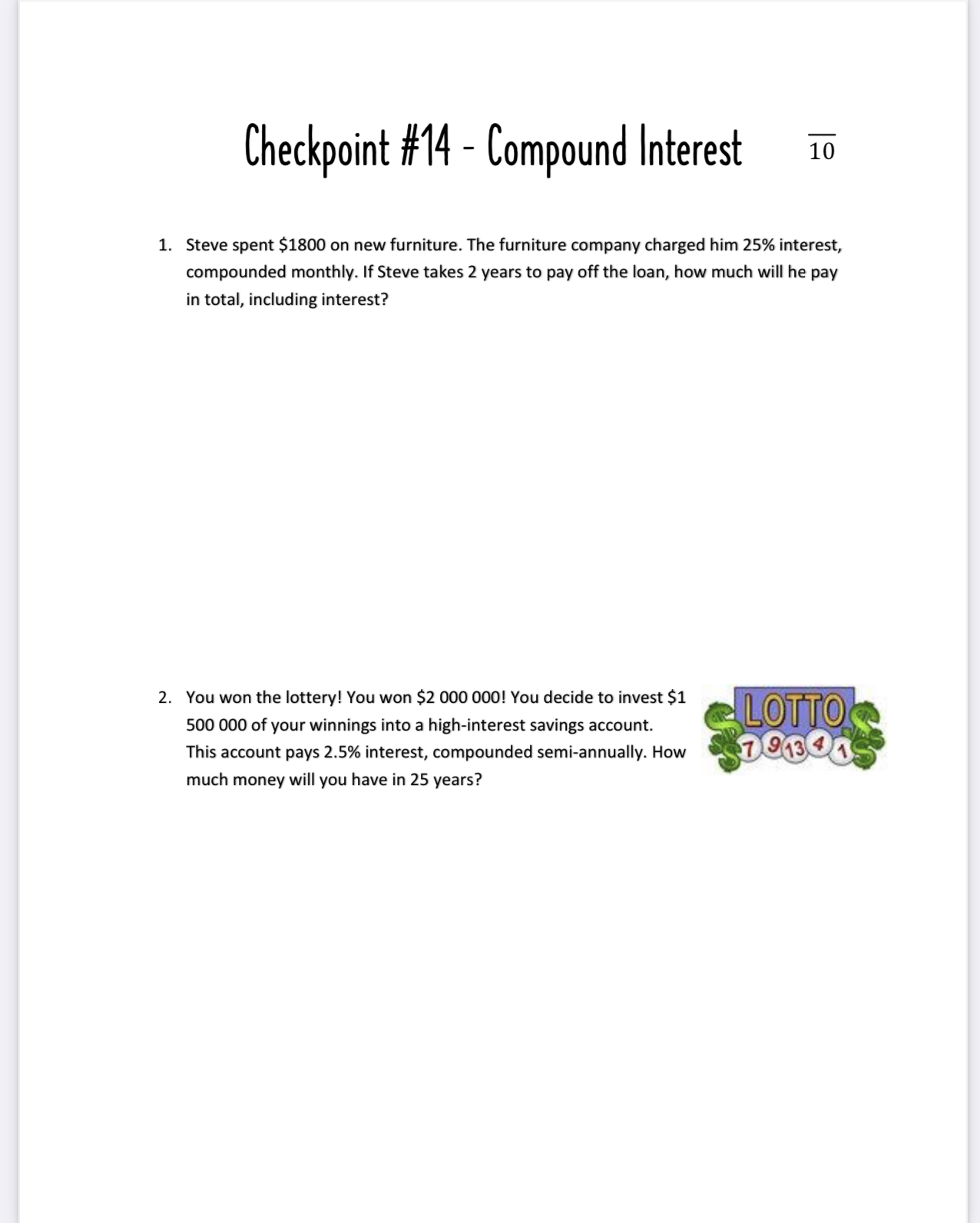 Checkpoint #13 - Simple Interest E 1. Mark