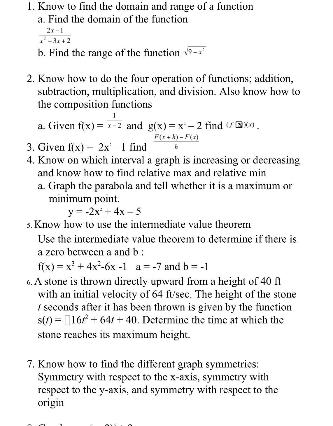 U0 . Know to nd the domain and range of a