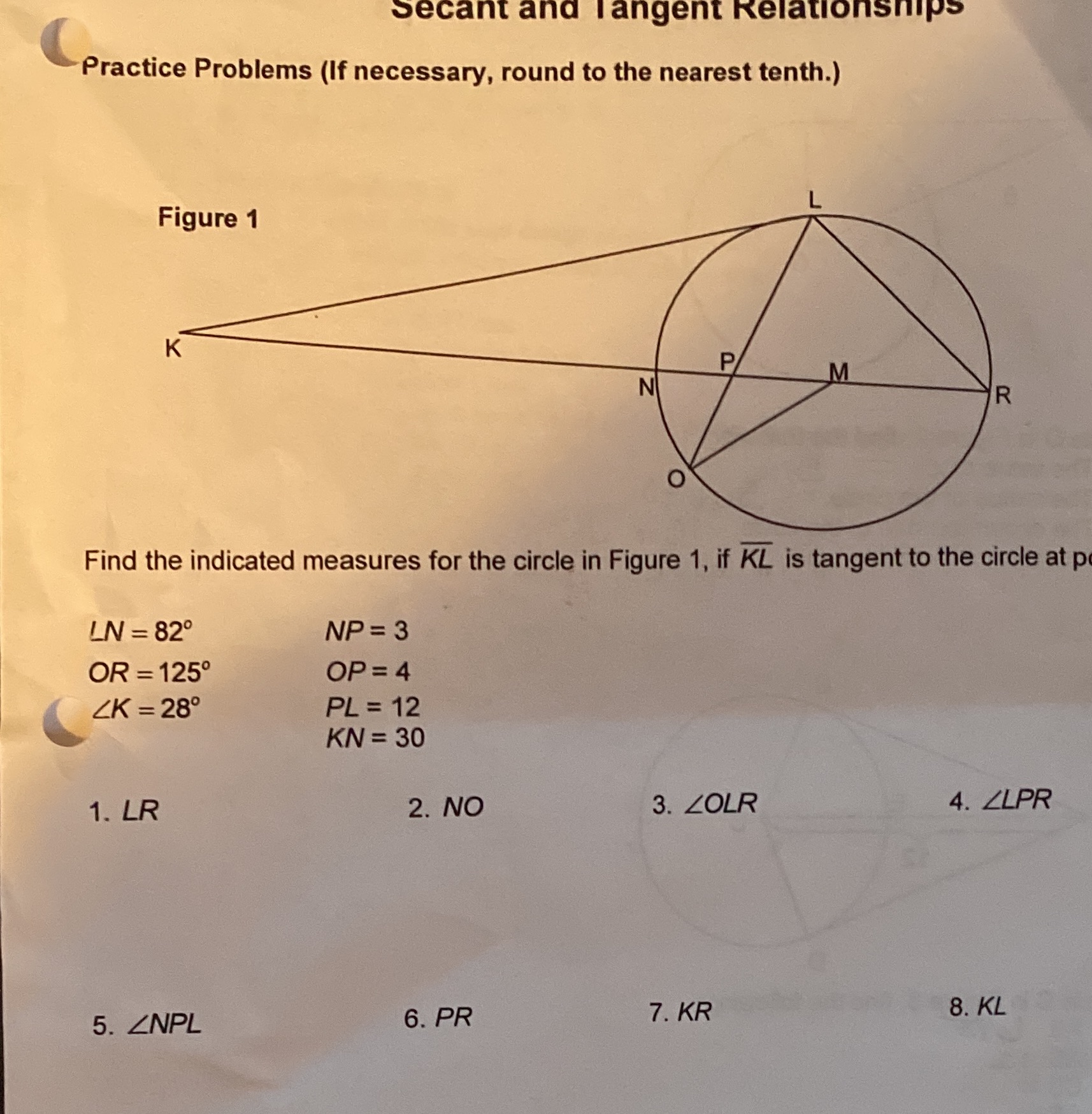 Secant and Tangent Relationships Practice