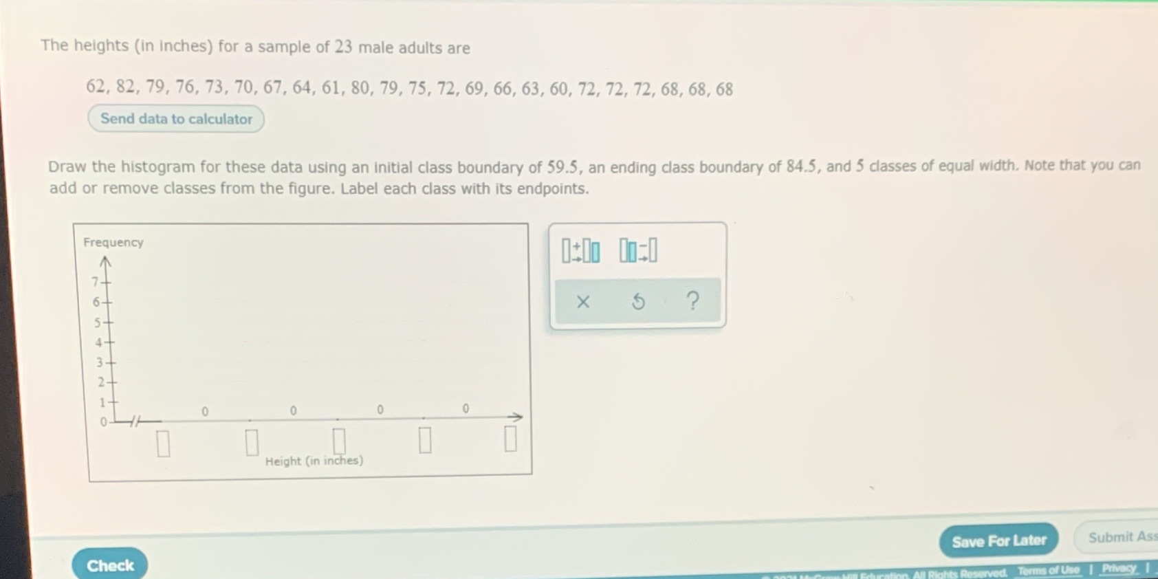 The heights (in inches) for a sample of 23 male