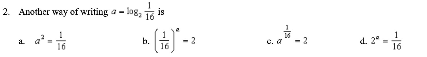 2. Another way of writing a = 1082 16 is a. 16 16