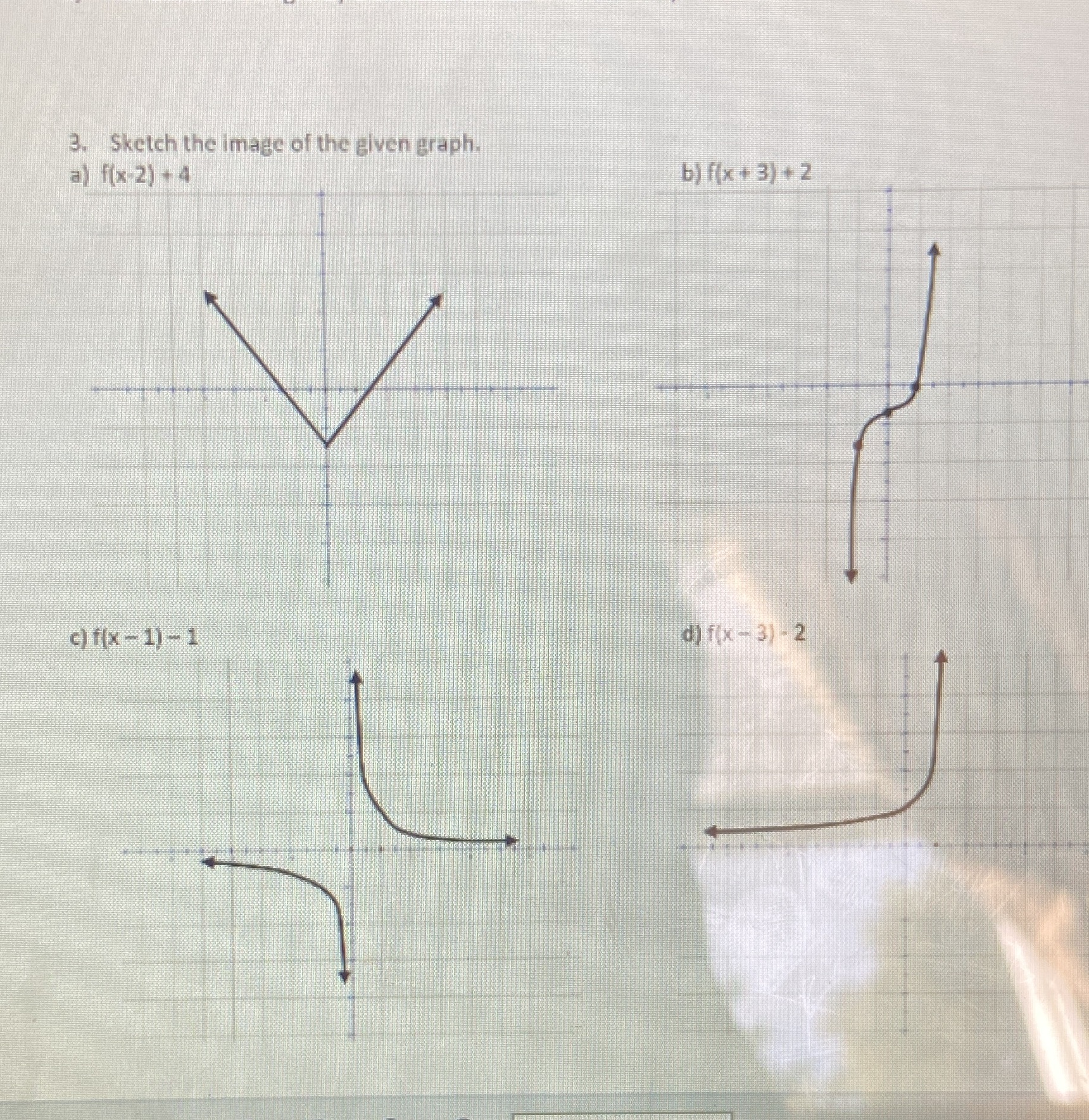 please help me sketch the image for the transformations for the graphs