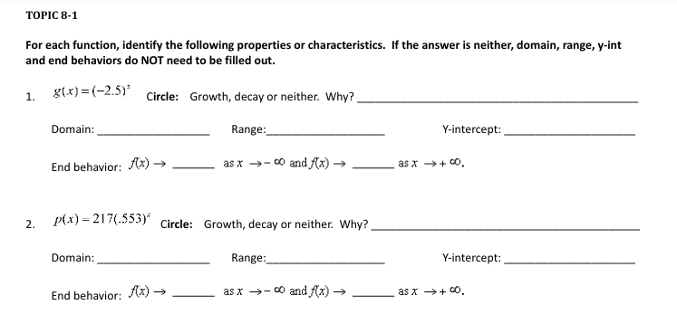 TOPIC 8-1 For each function, identify the