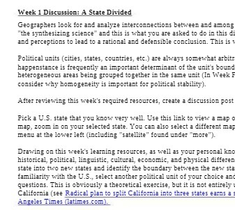 Week 1 Discussion: A State Divided Geographers