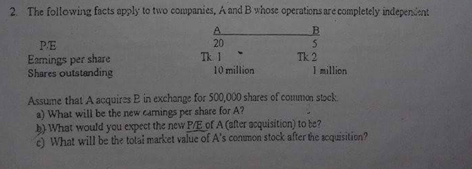 2. The following facts apply to two companies, A