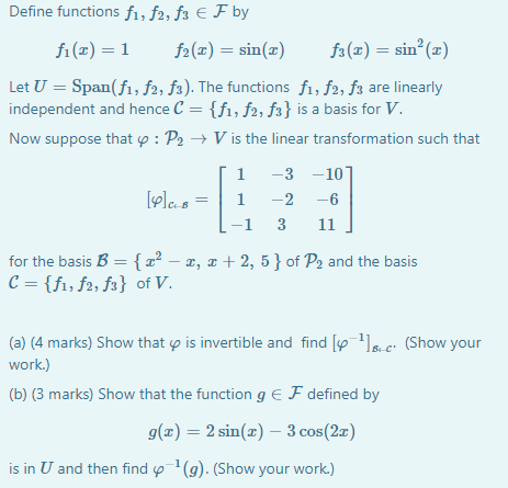 Define functions f1, f2, fa E F by fi(x) = 1