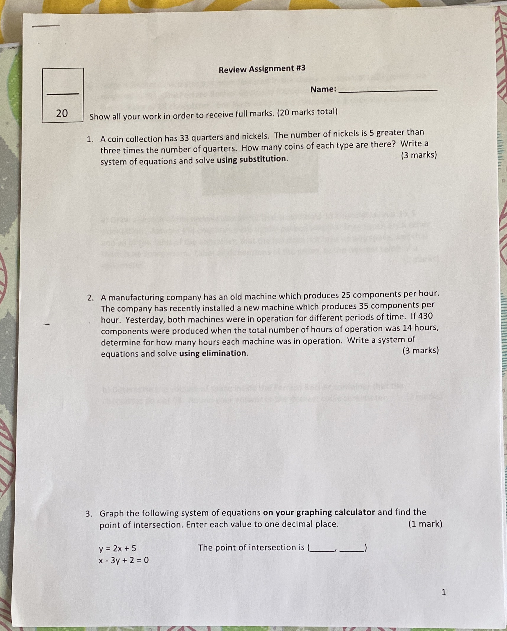 Slope and measurement Review Assignment #3 Name:
