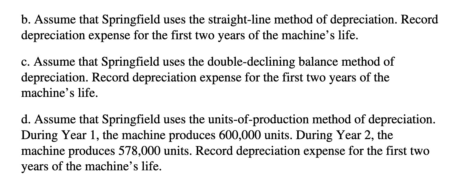 b. Assume that Springfield uses the straight-line