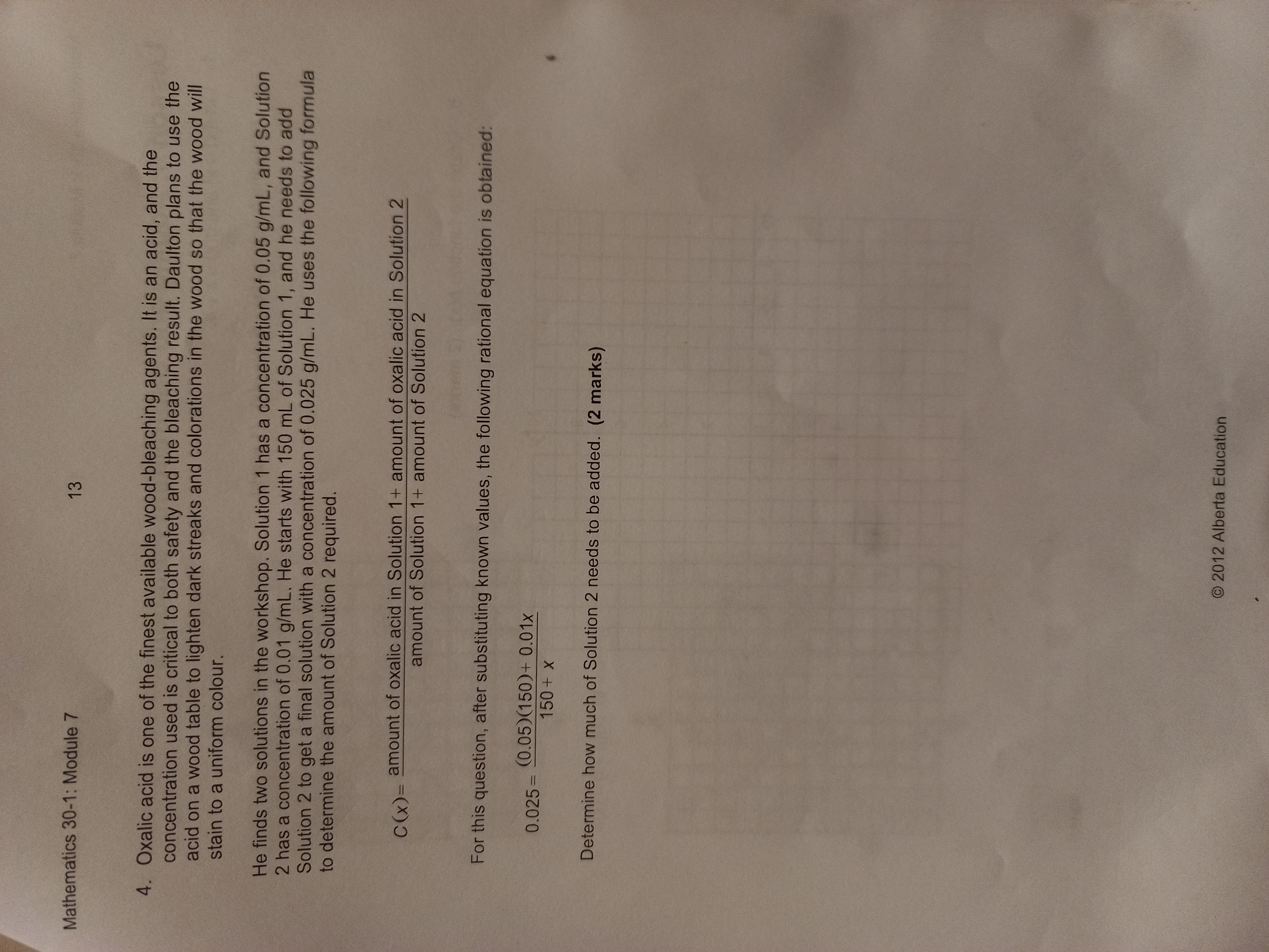 Mathematics 30-1: Module 7 13 4. Oxalic acid is