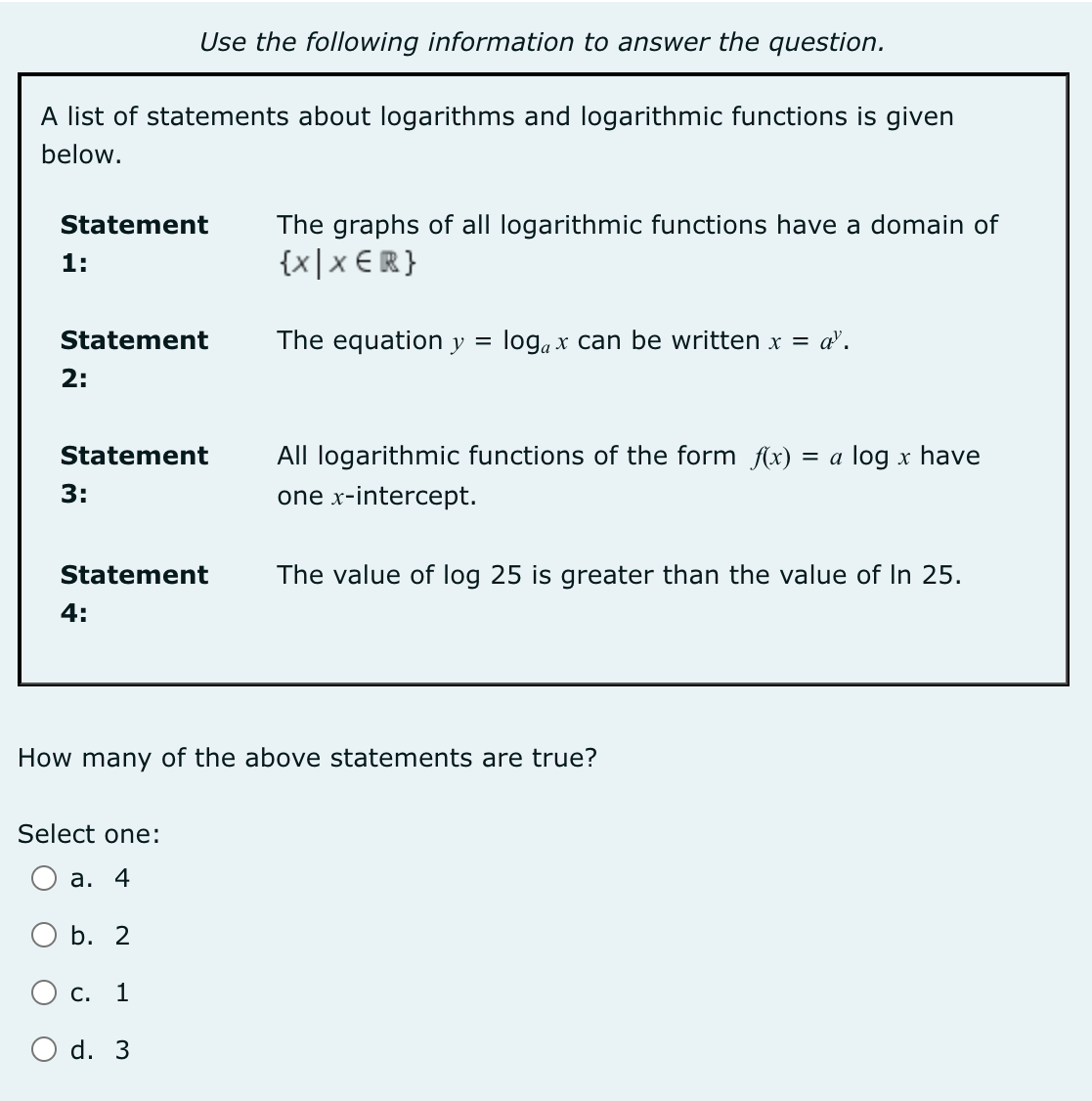 Use the following information to answer the