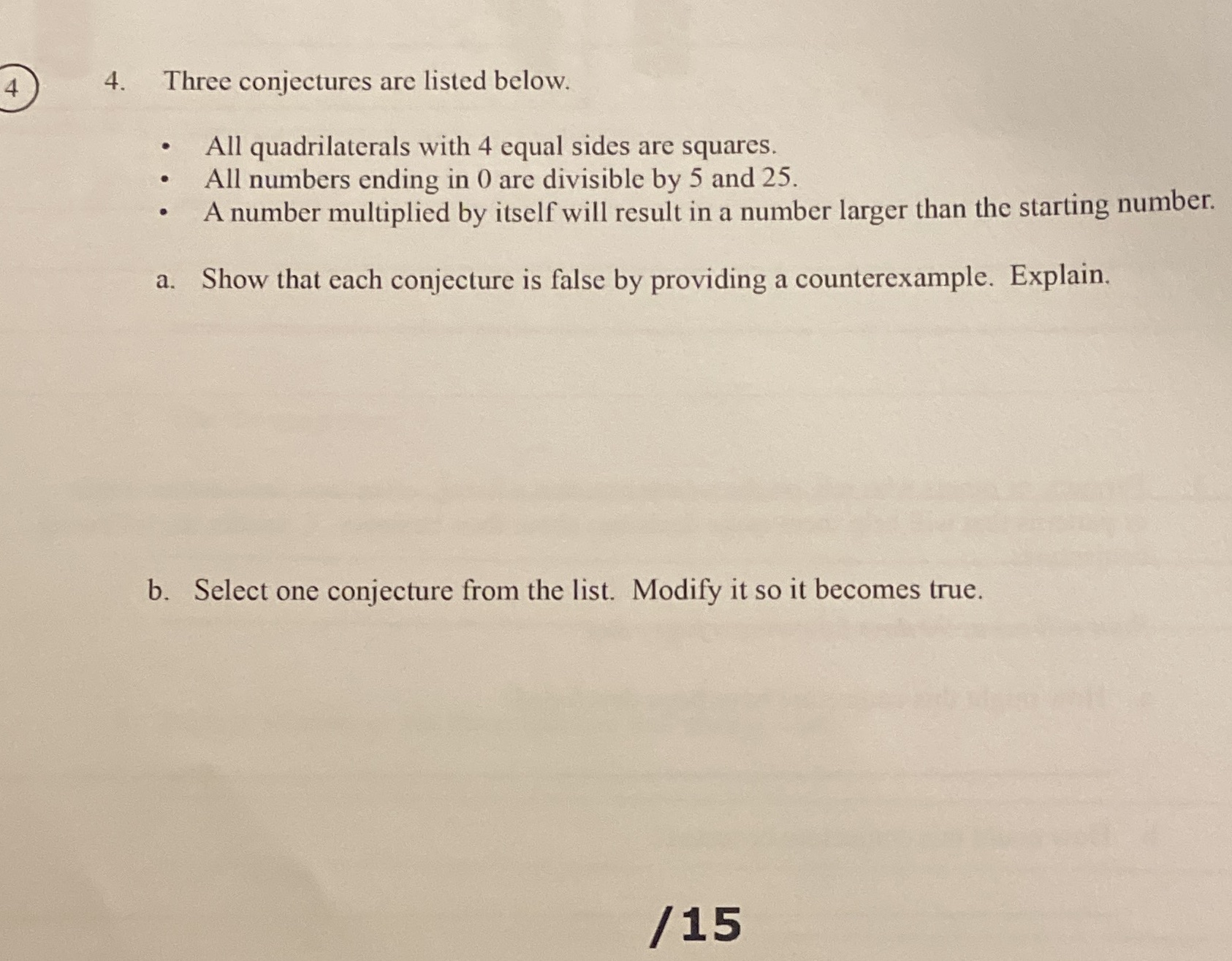 4 4. Three conjectures are listed below. All