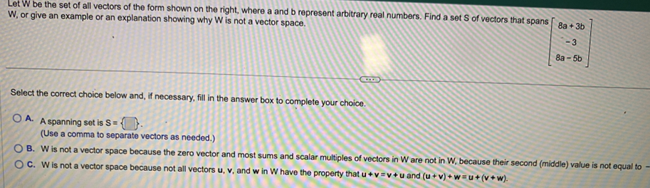 Let W be the set of all vectors of the form shown