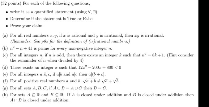 (32 points) For each of the following questions,