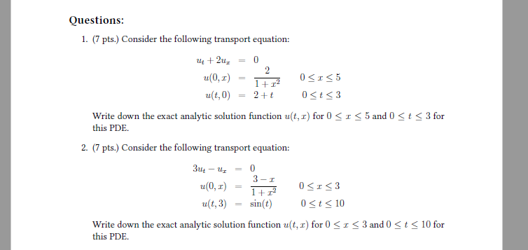 Questions: 1. (7 pts.) Consider the following