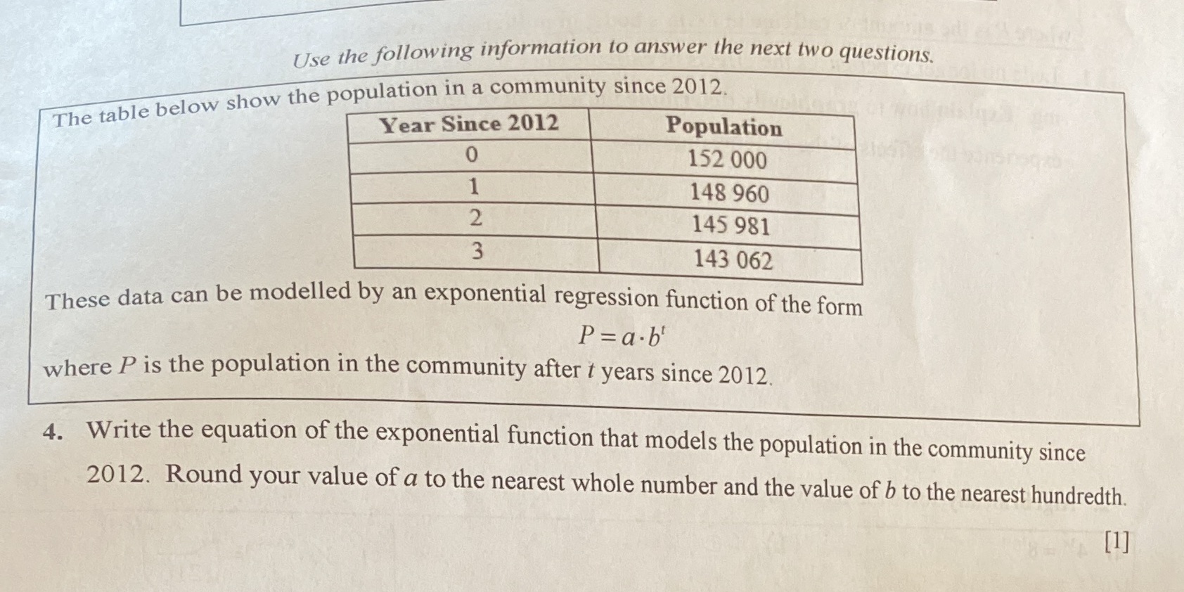 Use the following information to answer the next