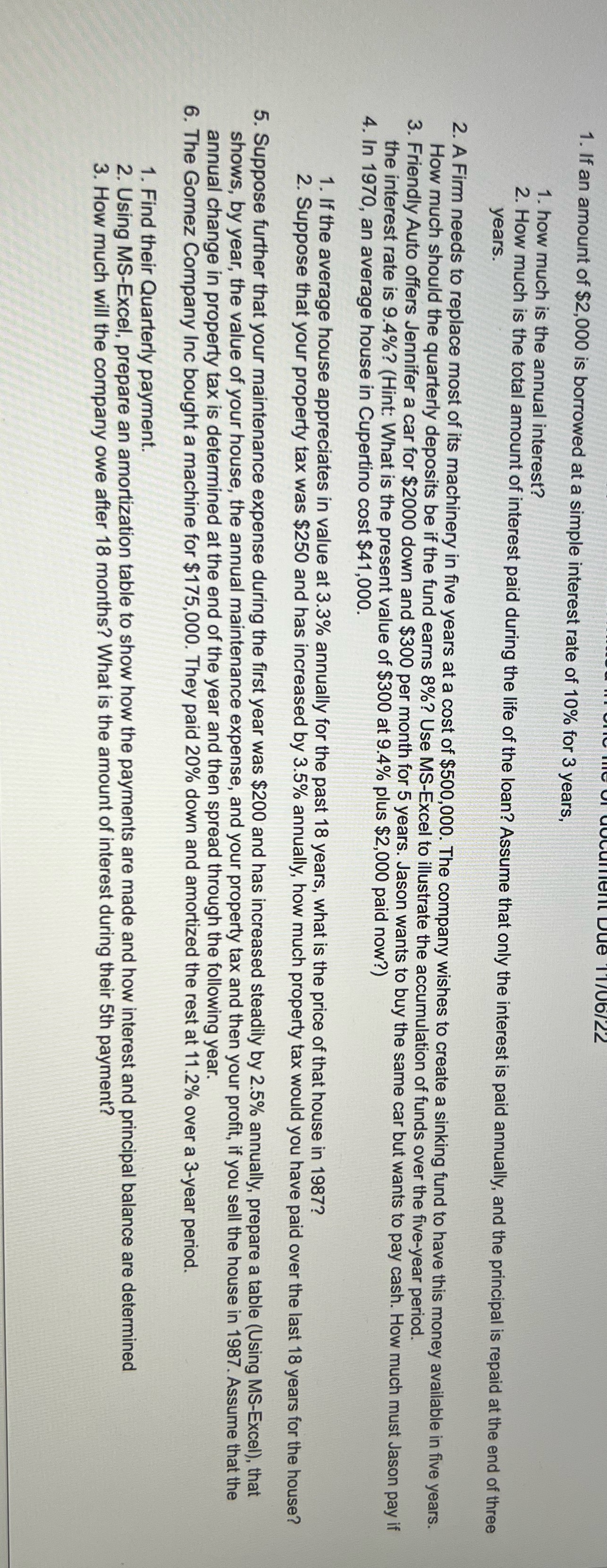 1. If an amount of $2,000 is borrowed at a simple