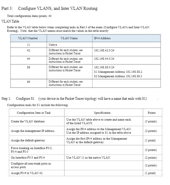 Part 3: Configure VLANS, and Inter VLAN Routing