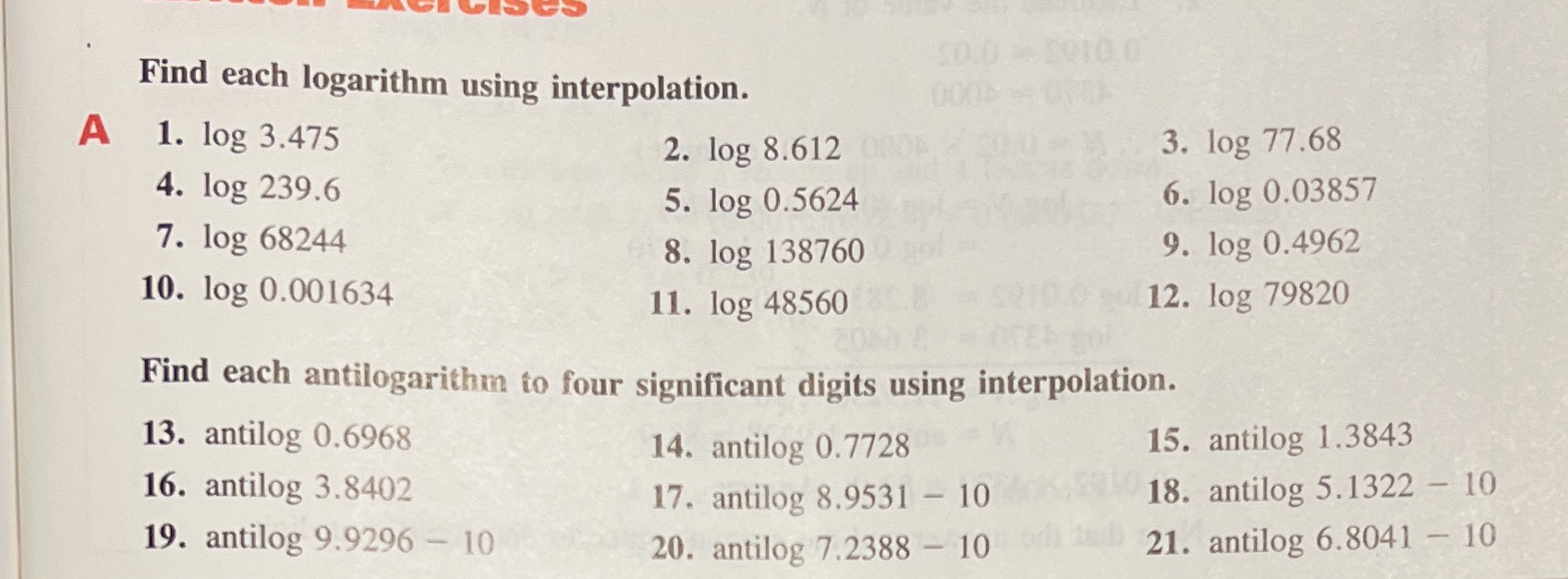 50.6 - 5010.0 Find each logarithm using
