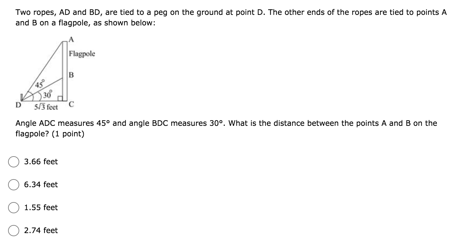 Geometry: Two ropes, AD and BD, are tied to a peg