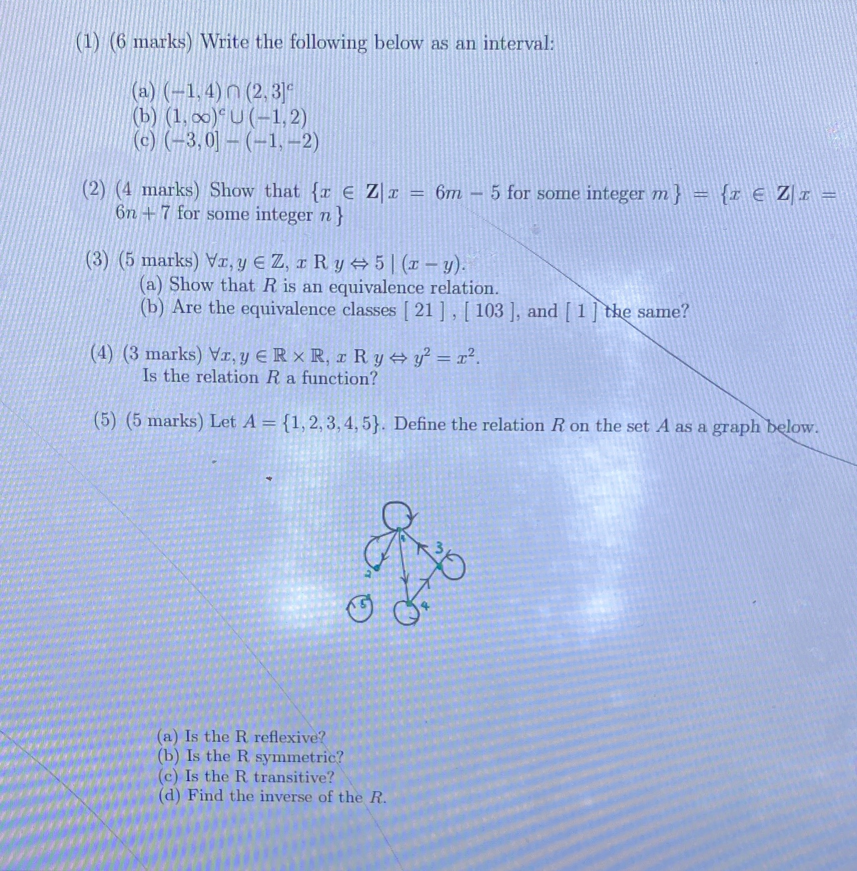 (1) (6 marks) Write the following below as an