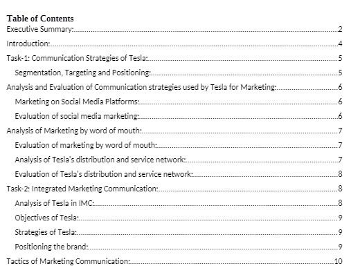 Table of Contents Executive Summary: 2