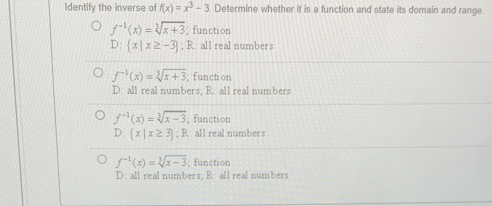 Is the answer A,B,C,or D? Identify the inverse of