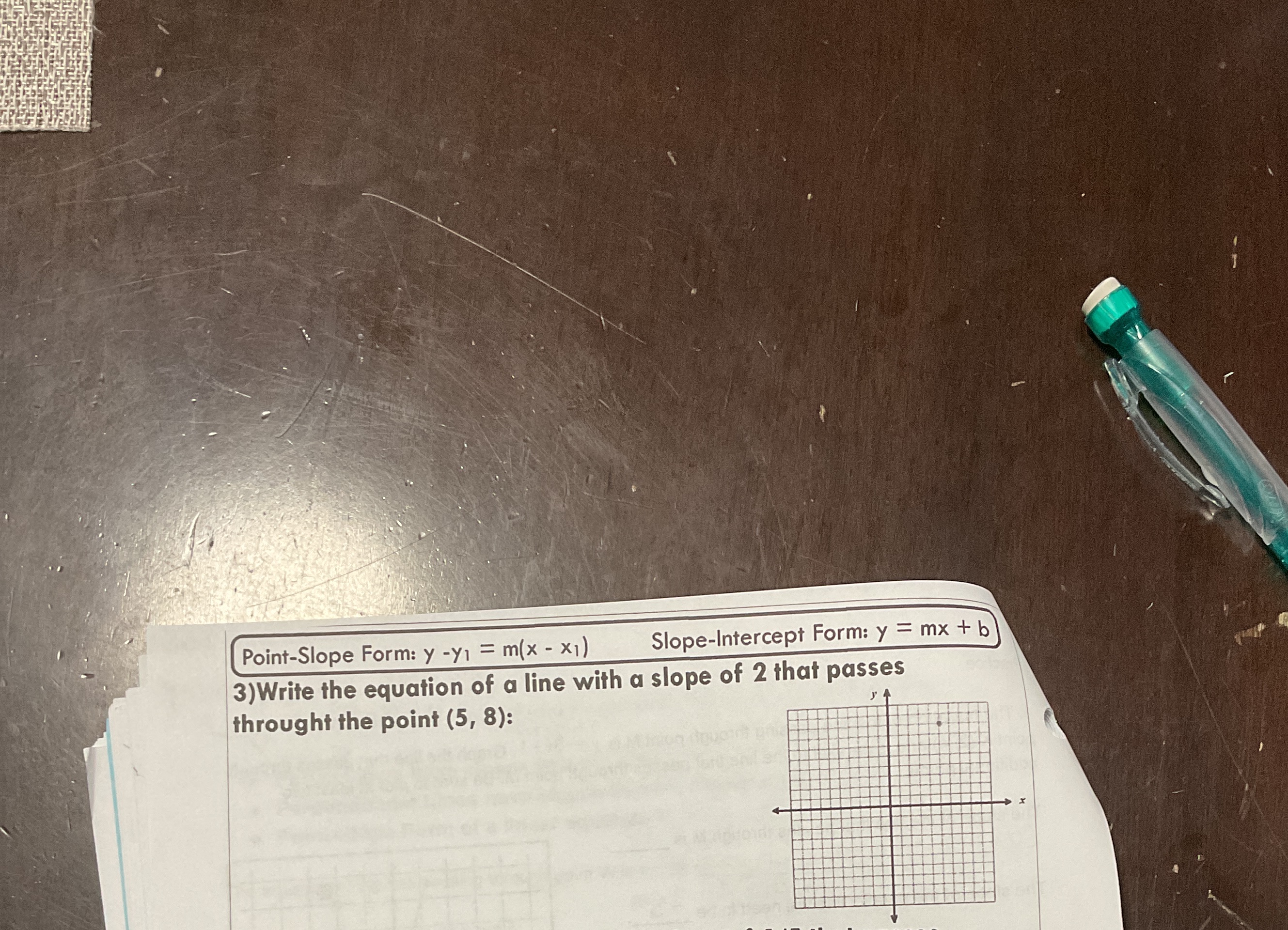 How can I solve this problem? Point-Slope Form: y