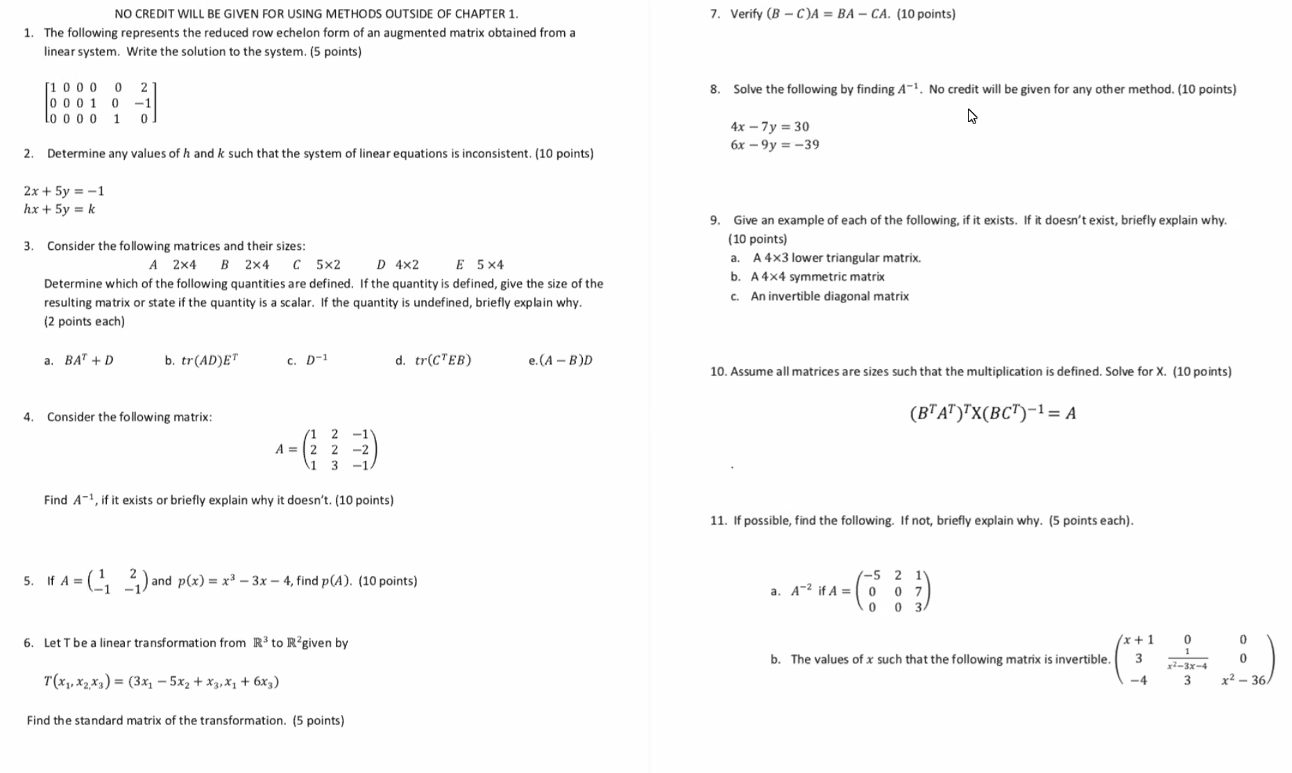 NO CREDIT WILL BE GIVEN FOR USING METHODS OUTSIDE