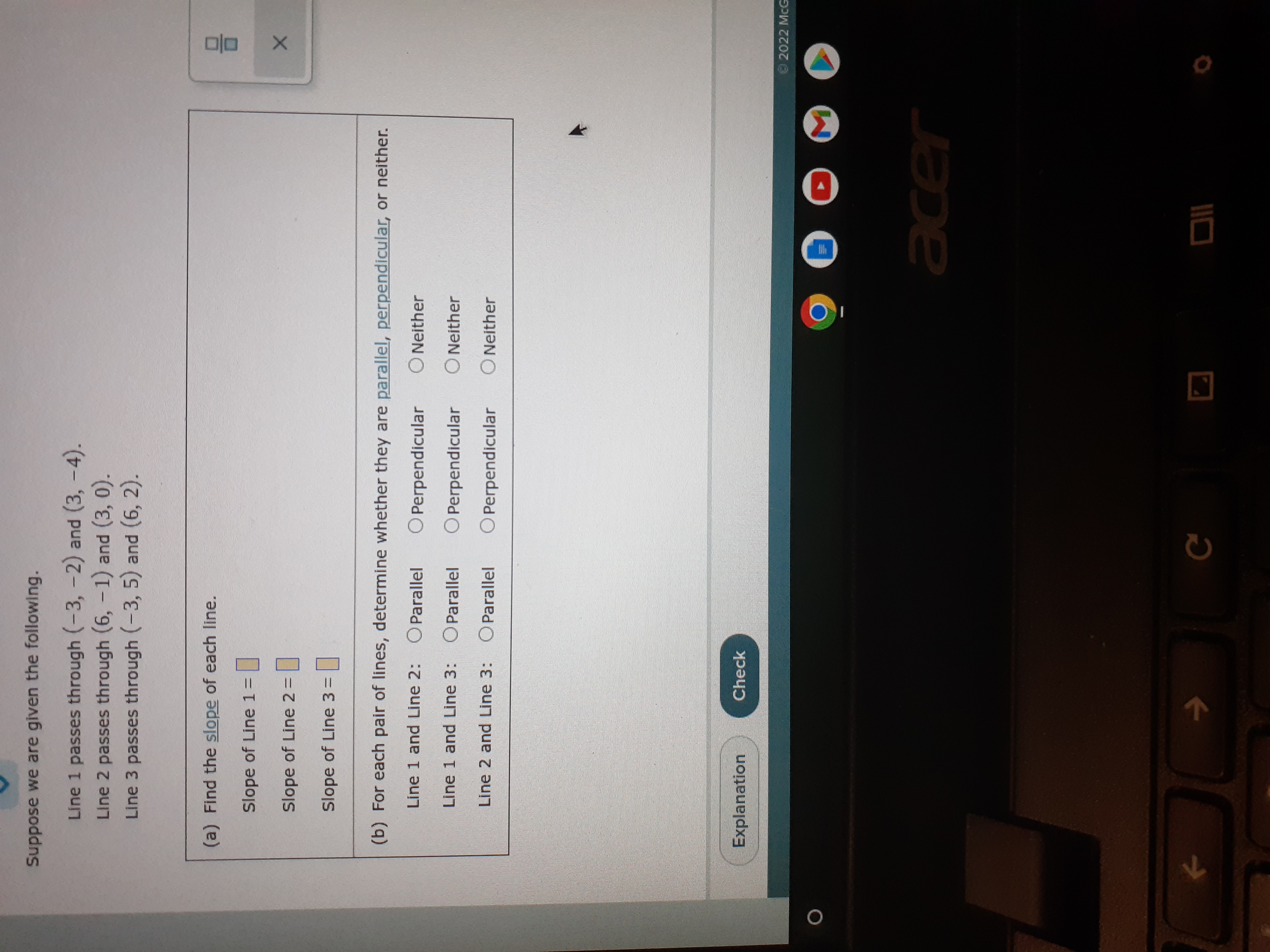 Suppose we are given the following. Line 1 passes