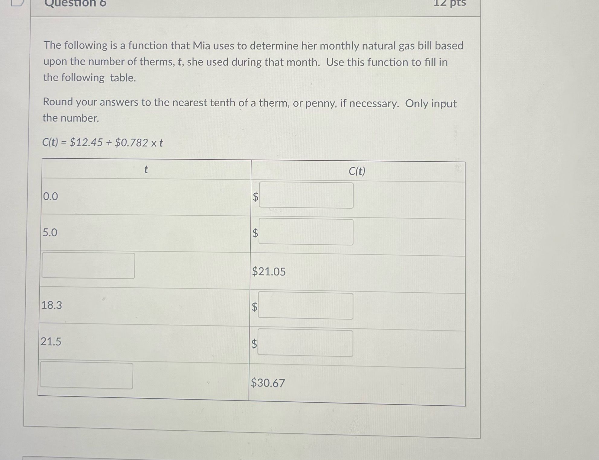 Question o 12 pts The following is a function
