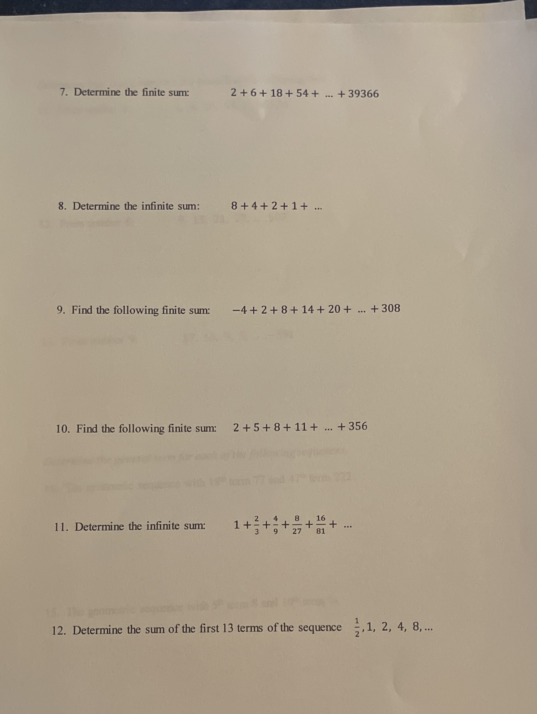 Even numbers only 7. Determine the finite sum: