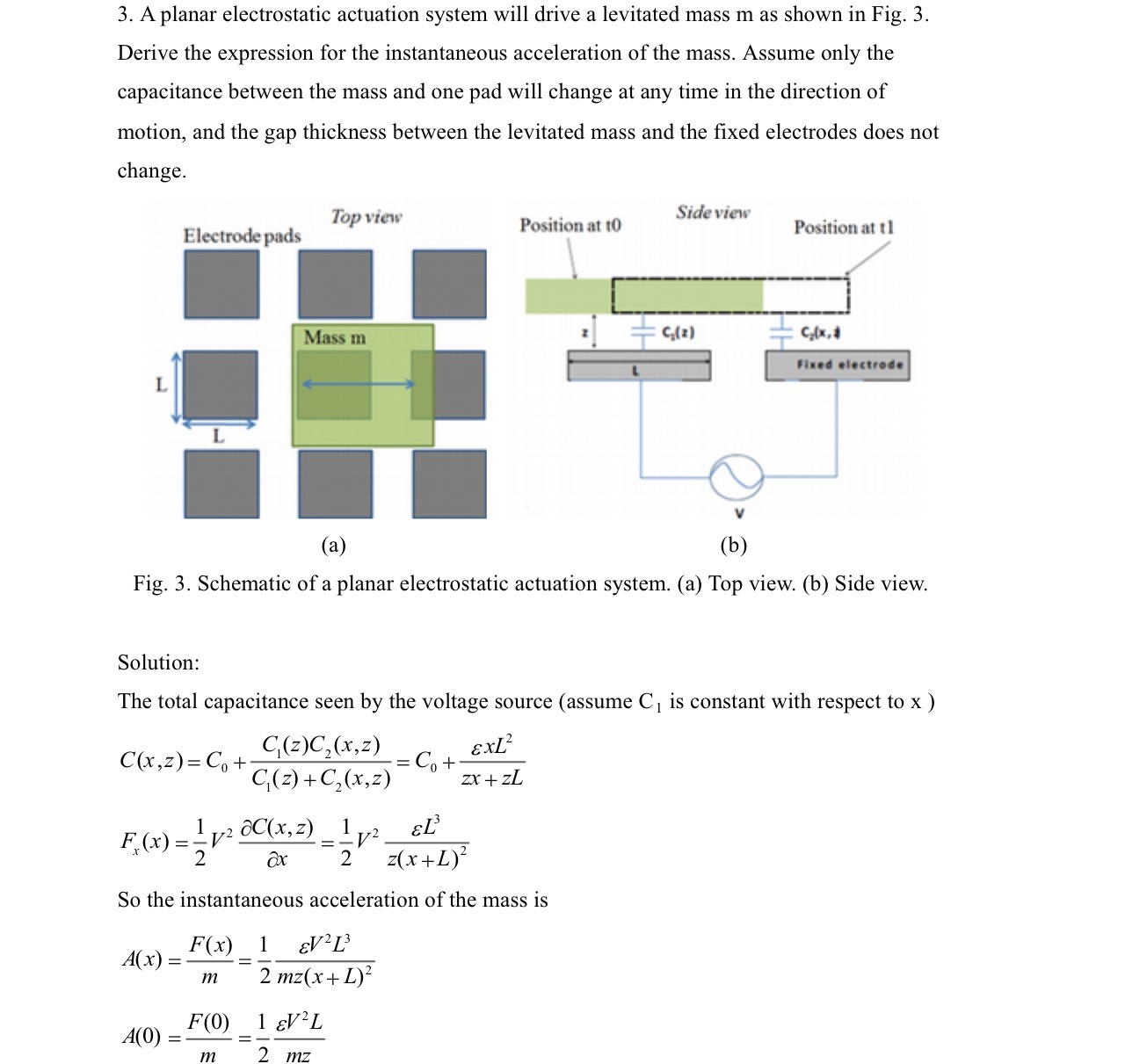 3. A planar electrostatic actuation system will