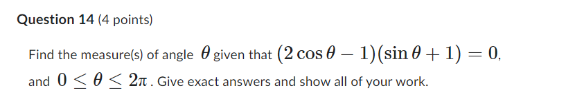 \f\fQuestion 14 {4 points) Find the measure-{5)