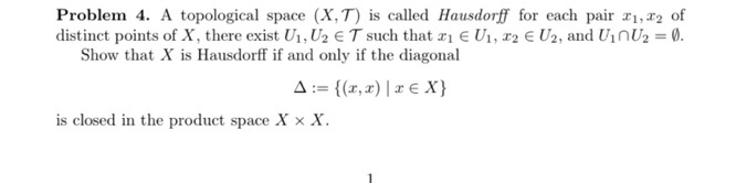 Problem 4. A topological space (X, T) is called