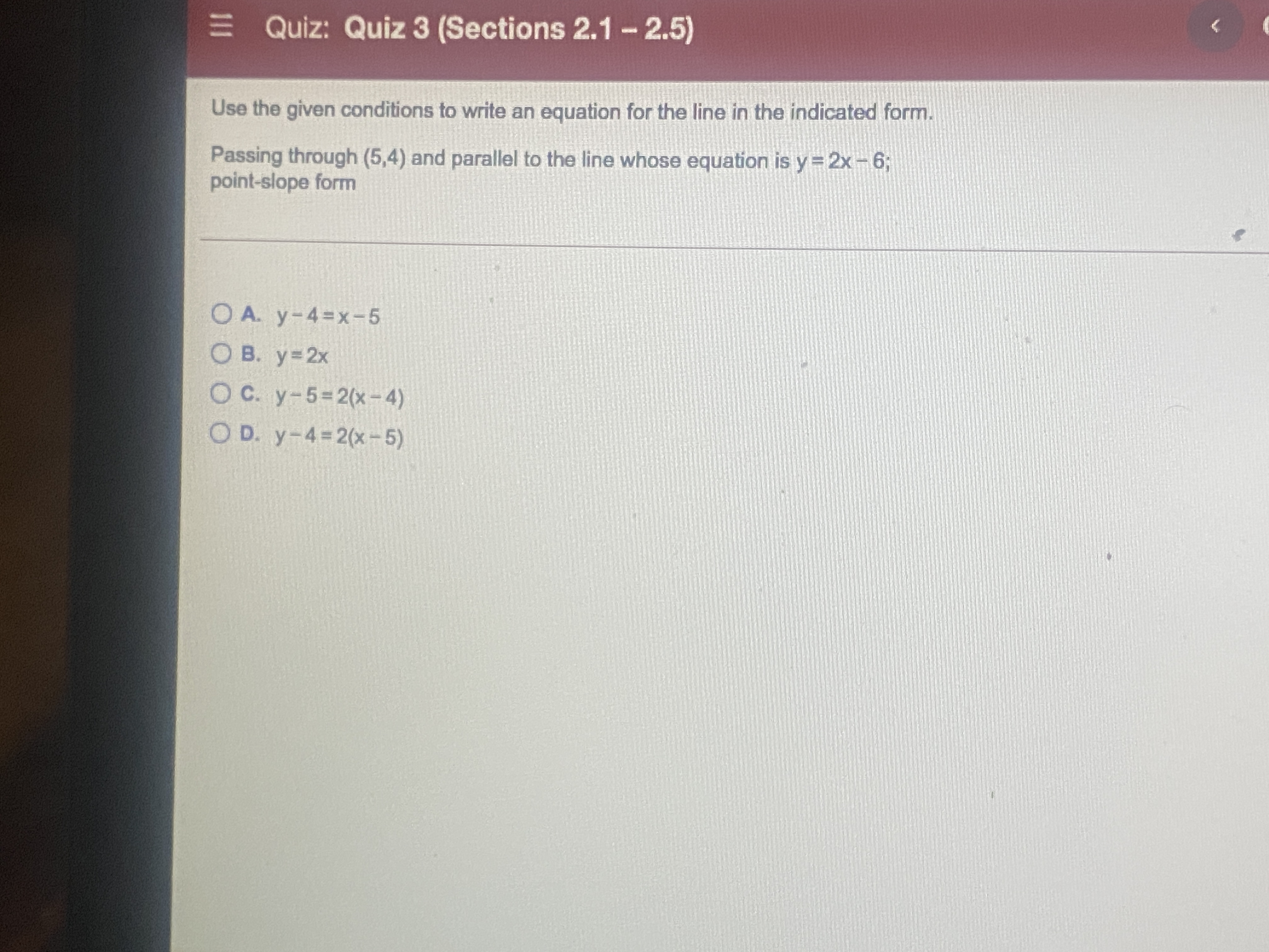 \fE Quiz: Quiz 3 (Sections 2.1 - 2.5) Use the