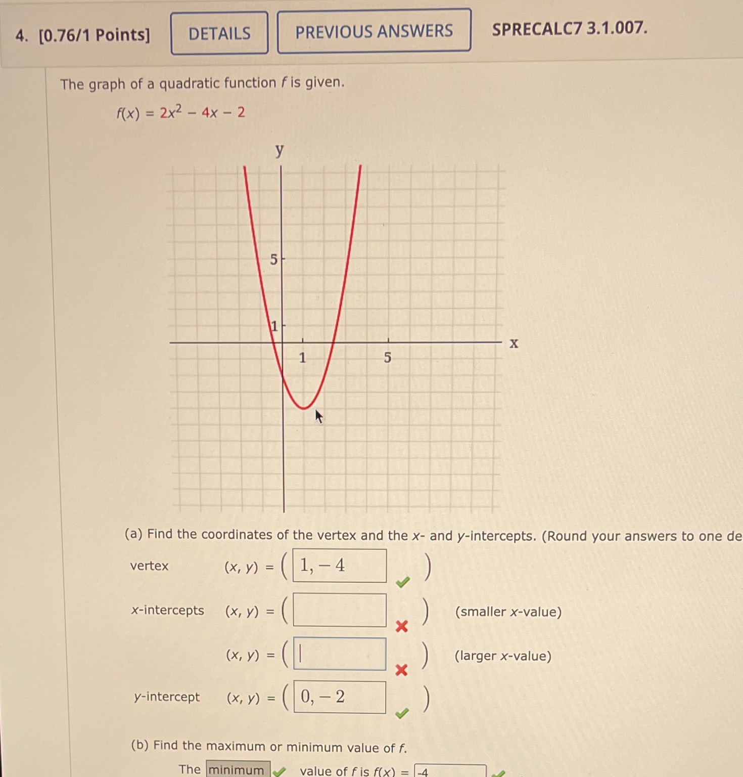 4. [0.76/1 Points] DETAILS PREVIOUS ANSWERS